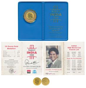 Sachin Tendulkar, Cricket World Cup Commemorative Medallion, Gold ¼ oz., 7.77g, obv. bust 