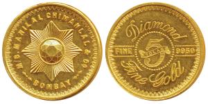 M/s Manilal Chimanlal & Co Bombay, Gold 5 Tola, 58.4g, Star logo on obv., Diamond 5 Tolas 