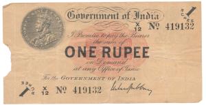 George V, Rupee 1, 1st issue, 1917, signed M. M. S. Gubbay (J&R 1.1B). The extra margin on