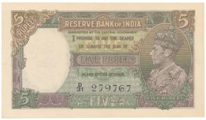 George VI, Rupees 5, 1st Issue, 1938, signed J. B. Taylor, (J&R 3.1). About Uncirculated.