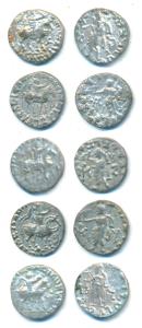 Indo-Scythian, Azes, Silver Drachm (5), obv. king holding spear mounted on a horse to righ