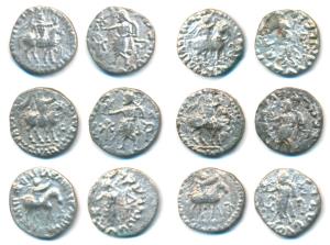 Indo-Scythian, Azes, Silver Drachm (6), obv. king holding spear mounted on a horse to righ