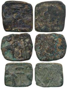 Pandyas, Copper un-inscribed, 6.45g, obv. elephant standing to right with small symbols ab
