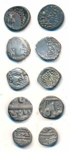 Western Kshatrapas (1), Potin, front facing bull on obv., three arched hill with crescent 