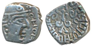 Guptas, Kumargupta, Silver Drachma, 1.48g, obv. bust of the king facing right, rev. styliz