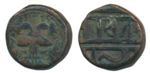 Vijaynagar, Achutaraya, Copper Kasu, Gandabherunda on obv. About Very Fine.