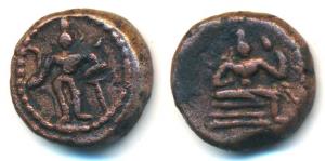 Thanjavur Nayaka, Copper Kasu, obv. rama standing facing, holding bow and arrow, rev. sita
