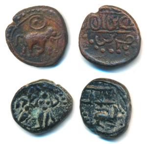 Thanjavur and Madurai Nayaka, Copper Kasu (2), obv. goddess Parvati struck twice rev. a bu