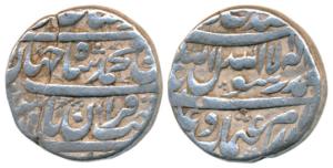 Shah Jahan, Silver Rupee, 11.40g, mint off flan, name of four caliphs above kalmia on obv.