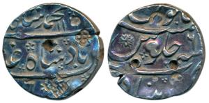 Muhammad Shah, Silver Rupee, 11.43g, Khujista Bunyad Mint, AH 11XX/7 (KM 436.38). Very nic