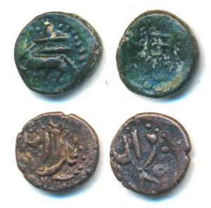 Nawabs of Arcot, Copper Cash (2), obv. a bull with lingam above, rev. Tamil legend ‘Na’ fo