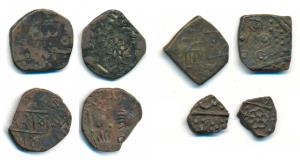 Copper Paisa (3), and ½ Paisa, open hand and lotus on obv., Rampura in nagari on rev. The 