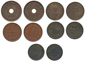 Baroda, Copper 2 Paisa, Sayaji Rao III, VS 1947; Indore, Copper ½ Anna, with portrait of Y