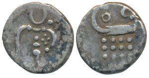 Negapatnam, Silver Fanam, obv. degenerated figure of Kali, rev. OC above lazy J, no date, 