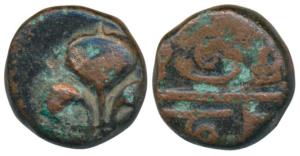 Pondicherry Mint, Copper Doudou, 3.84g, obv. fleur-de-lis, rev. mint name in Tamil, (KM 35