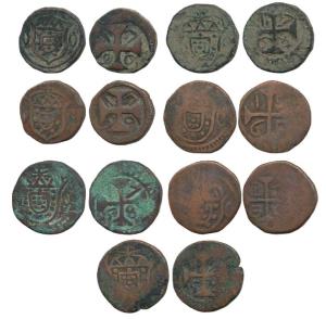 Jose (Joseph), Copper Atia or ¼ Tanga (7), obv. crowned arms divide DO, rev. numerals of t