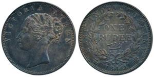 Victoria Queen, Silver Rupee, 1840, Continuous legend, English Head, 19 Berries. Nice toni