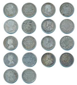 Victoria Queen and Empress, Edward VII, and George V, Silver 2 Annas (9), 1841 (2), 1888, 