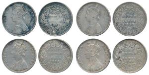 Victoria Queen and Empress, Silver Rupee, 1862, 1889, 1893 and 1900. Very Fine to Very Fin