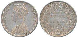 Victoria Queen, Silver Rupee, 1874, Bombay Mint, C1 / II / No mint mark, (Prid 141). Very 
