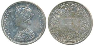 Victoria Queen, Silver Rupee, 1875, Bombay Mint, C1 / II /dot (Pr 144). Cleaned, Scarce.