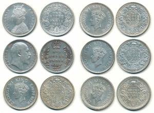 Victoria, Silver Rupee, Bombay Mint, 1882, A3 / I / dot; Edward, Silver Rupee, 1907; Georg