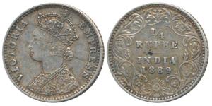 Victoria Empress, Silver ¼ Rupee, 1889, Bombay Mint, C / II / B incuse, (Prid 423). Very F