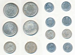 Victoria, Silver 2 Annas, 1901; Edward, 2 Annas, 1906; George V, ¼ Rupee, 1936; 2 Annas, 1