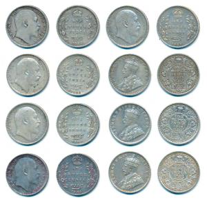 Edward VII and George V, Silver Rupee (8), 1904, 1906, 1907, 1909 (2), 1913, 1915 and 1920