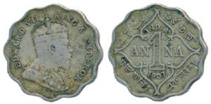 Edward VII, Cupro-Nickel Anna, 1907, Bombay Mint. Very Fine.