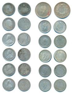 Edward VII, Silver ¼ Rupee (2), 1907 and 1910; George V, Silver ¼ Rupee (4), 1916, 1917, 1