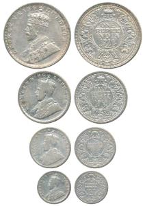 George V, set of 4, Silver Rupee, ½, ¼ and 2 Annas, 1914, Bombay Mint. Fine to Very Fine. 