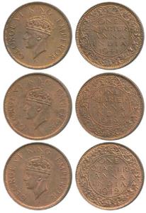 George VI, Bronze ¼ Anna (3), 1941, Calcutta Mint, 2nd head, (Prid 687); 1942, Calcutta Mi
