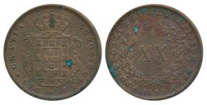 Portugal, Luiz I, Copper 20 Reis, 25.24g, 1873 AD (KM 515). About Very Fine.