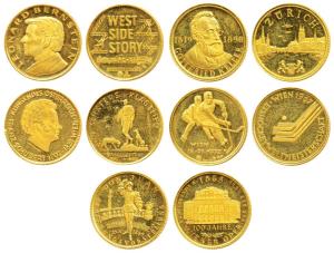 Gold Medals, made by famous medallist Panimex, each 3.5g, Leonard Bernstein, Gotterfried K