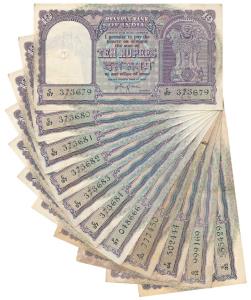 Rupees 10 (11), signed B. Rama Rao (4), H. V. R. Iyengar (6), P.C. Bhattacharya (1), diffe