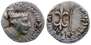 Western Kshatrapa, Nahapana, Silver Drachma, 2.07g, obv. bust of the king and corrupt lege