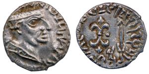 Western Kshatrapa, Nahapana, Silver Drachma, 2.07g, obv. bust of the king and corrupt lege
