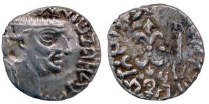 Western Kshatrapa, Nahapana, Silver Drachma, 2.07g, obv. bust of the king and corrupt lege