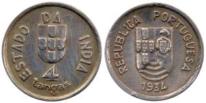 Copper Nickel 4 Tangas, 3.92g, 1934, (KM 21).