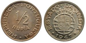 Copper Nickel ½ Rupia, 5.61g, 1947, (KM 26).