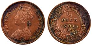 Victoria Empress, Copper ½ Pice, 3.11g, 1895, (KM 484).