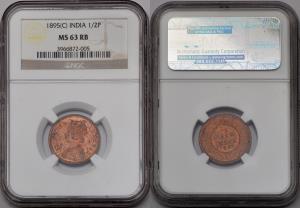 Victoria Empress, Copper ½ Pice, 1895, (KM 484). Graded by NGC MS63 RB.