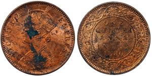Victoria Empress, Copper, ¼ Anna, 6.44g, 1880, (KM 486).