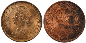 Victoria Empress, Copper, ¼ Anna, 6.49g, 1880, (KM 486).