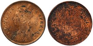 Victoria Empress, Copper, ¼ Anna, 6.52g, 1880, (KM 486).