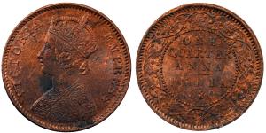Victoria Empress, Copper, ¼ Anna, 6.47g, 1880, (KM 486).