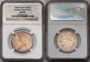 Victoria Empress, Silver Rupee, 1889, NGC AU58, (KM 492).