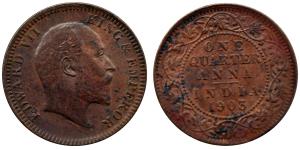 Edward VII, Copper ¼ Anna, 6.44g, 1903, (KM 501).