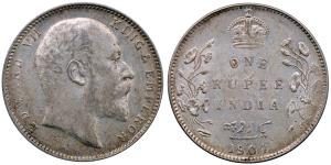 Edward VII, Silver Rupee, 11.67g, 1904, (KM 508).